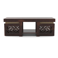 Table basse en bois sculpté artisanal de style moderne, finition en teck et noyer, hauteur réglable, durable, pour salon
