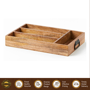 Fabricado en India, Bandeja de Madera Hecha a Mano de la Mejor Calidad para Servir Alimentos, con Compartimentos y Asas Metálicas, a Precio de Mercado Mayorista - Product Image 3