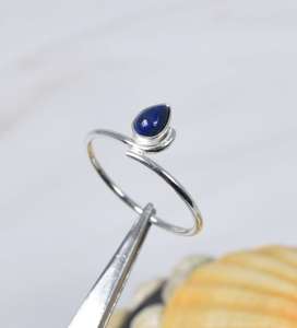 Natural Lapis Lazuli Smooth Pear Shape Carved Gemstone <b>Ring</b> <b>925</b> Sterling <b>Silver</b> Fashion <b>Ring</b> Fine Unisex Jewelry Party Wear - Product Image 6