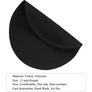 Round Braided 15-Inch <b>Table</b> <b>Mats</b> Set 6 Heavy Duty Cotton Polyester Place <b>Mats</b> Black-Washable and Heat Resistant - Product Image 6