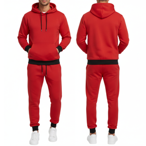 Chándal rojo para hombre de alta demanda con ribete en contraste negro |    Conjunto de Sudadera con Capucha y Pantalones |    Ropa Deportiva para Hombre - Product Image 3