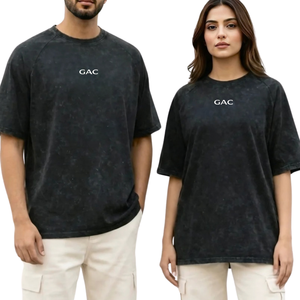 Wholesale 100% Cotton Washed Black Solid Short <b>Sleeve</b> Crew Neck <b>Raglan</b> <b>T</b>-<b>Shirt</b> Oversized Casual Streetwear Apparel Men Women - Product Image 1