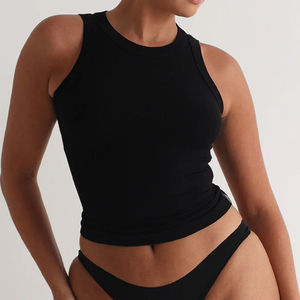 Débardeur côtelé moulant sexy de haute qualité pour femme, sans manches, couleur unie, tricoté, décontracté, respirant, séchage rapide, pour l'été - Product Image 1
