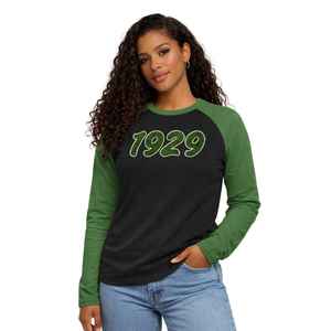 Chemise à manches longues raglan noire de la sororité Iota Phi Lambda, année de fondation 1929, manches vert émeraude, vêtements à lettres grecques, haut pour femme - Product Image 3