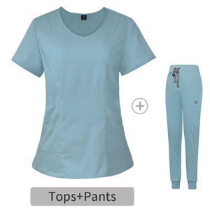 Cross-border Minimalist Breathable Short Dobby Fabric <b>Scrub</b> Suits Sets New Simple Wash Polyester Unisex Lapel <b>Brush</b> Hospital - Product Image 2