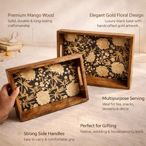 Waterproof Wooden Serving <b>Tray</b> Rectangle Shaped with Floral Sticker Design for Dinning <b>Table</b> Home and Office Multipurpose Usage - Product Image 4