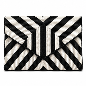 Luxury Handmade <b>Black</b> White Geometric Glass Beaded Clutch Evening <b>Bag</b> Designer Envelope Chain Purse Women Party Clutch OEM ODM W - Product Image 4