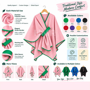 เสื้อคลุมสีชมพู HMR Sorority Sisterhood แต่งขอบสีเขียว แขนทรงปีกค้างคาว คอวี ปิดด้วยเข็มขัด เสื้อสเวตเตอร์ลำลองตัวยาว - Product Image 6