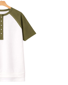 Women White Olive Green Raglan Sleeve Henley T Shirt Cotton Blend Short Sleeve Casual Summer <b>Top</b> Comfortable Lightweight Tee - Product Image 4