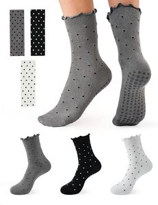 4 Pairs Pilates Grippy <b>Socks</b> for Women, Long Non Slip Yoga <b>Socks</b> with <b>Grips</b> Crew <b>Socks</b> for Pilates Barre Hospital - Product Image 1