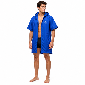 Parka de bain unisexe personnalisée imperméable à manches courtes avec capuche, séchage rapide, robe de change avec fermeture éclair intégrale pour la natation, le surf, la plage et la piscine - Product Image 2
