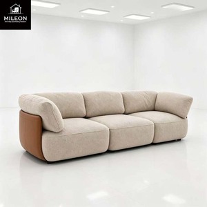 <span class=keywords><strong>Canapé</strong></span> modulaire <span class=keywords><strong>3</strong></span> <span class=keywords><strong>places</strong></span> en tissu Teddy crème, style minimaliste, avec panneau latéral en bois massif pour salon résidentiel - Product Image 6