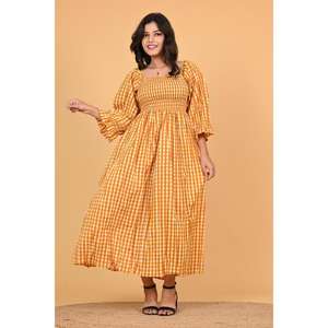 Vestido Maxi de Algodón a Cuadros Amarillos para Mujer, Vestido Largo Bohemio con Volantes, Vestido para Fiesta de Verano - Product Image 1