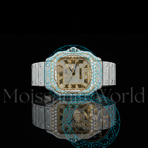 Montre MoissaniteWorld en acier inoxydable et bracelet en moissanite, testée au diamant, style hip-hop de luxe, sertie de moissanite VVS - Product Image 1