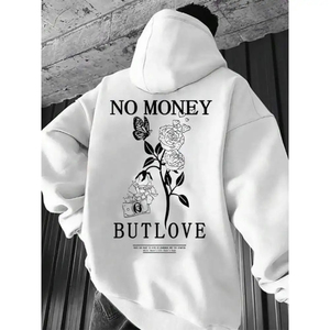 เสื้อฮู้ดพิมพ์ลาย No Money But Love สำหรับผู้ชาย ทรงโอเวอร์ไซส์ ผ้าฝ้าย สไตล์ลำลอง ดีไซน์ด้านหลัง สไตล์ฤดูใบไม้ร่วง - Product Image 2