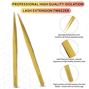 Pince à épiler de haute qualité pour extensions de cils, courbée et droite, avec pointe en fibre pour isolation - Product Image 2