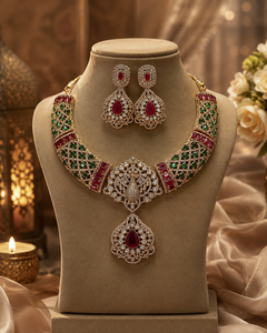 Parure Collier et Boucles d'Oreilles Polki de Créateur Victorien, Faite à la Main, en Laiton Plaqué Or Antique, Haute Qualité, Cadeau de Mariage, Fiançailles, Fête - Product Image 3
