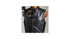 เสื้อกั๊กหนังแท้สีดำสำหรับผู้ชาย ทำมือ ระบายอากาศได้ดี เป็นมิตรกับสิ่งแวดล้อม สไตล์คาวบอย ไบค์เกอร์ สำหรับฤดูหนาว คุณภาพพรีเมียม น้ำหนัก 360 กรัม สไตล์ตะวันตก - Product Image 3