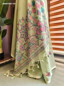 Conjunto de Saree y Blusa de Algodón Chanderi de Alta Calidad con Tejido Butties, Patrón Jamdani y Pallu con Tejido Meena - Moda Femenina - Product Image 2