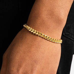 Bracelet en argent sterling 925 plaqué or pour femmes, bracelet à maillons cubains poli avec fermoir à boîte - Product Image 3