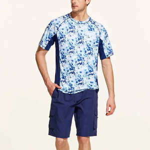 T-shirt à manches courtes tie-dye pour homme, col rond, coupe classique, séchage rapide, en polyester tricoté, motif bleu, décontracté - Product Image 1