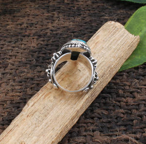 Bague en argent sterling 925 avec turquoise bleue naturelle sertie clos, cadeau classique pour mariage et fête, bijoux pour femme - Product Image 4