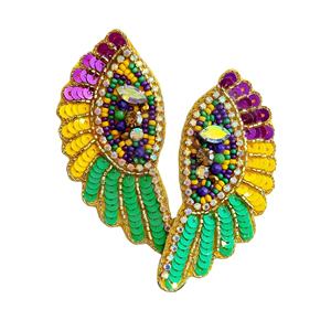 Mardi ต่างหูประดับลูกปัดสีทองสีม่วงสีเขียวสำหรับเทศกาลราชินีสำหรับเด็กผู้หญิงเครื่องประดับที่มีสไตล์สำหรับงานเฉลิมฉลองและขบวนพาเหรดของ Mardi Gras - Product Image 3