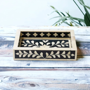 Plateau de service en bois avec incrustations en os, motif floral moderne, fait main, plateau décoratif avec incrustations en os, par PERFECT ENTERPRISES - Product Image 4