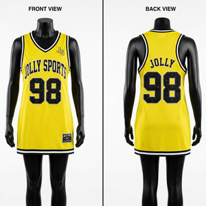 Robe de basket-ball pour femme en maille polyester premium 180 GSM, jaune, avec panneau graphique, sublimation, logo personnalisé, respirante - Product Image 2