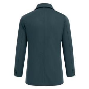 Classic Button Closure <b>Men's</b> Wool Jacket <b>Men's</b> Long Peacoat Deep Blue Green Color Slim Fit Thick Winter Windproof <b>Pea</b> <b>Coat</b> - Product Image 2