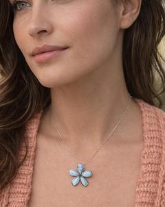 Collar de Larimar Floral para Mujer, Collar con Colgante de Piedra Preciosa Azul Natural, Plata 925, Joyería Elegante Hecha a Mano, Regalo - Product Image 5
