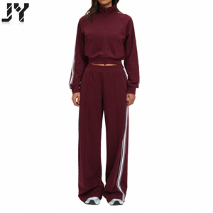 Joyyoung Custom High Quality Reversible Casual 2 Piece Sweatsuit <b>Crop</b> Hooded Pullover Sweatshirt <b>Jogger</b> Sweatpants Tracksuit - Product Image 1