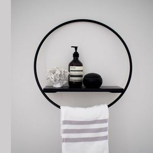 Étagère murale de salle de bain en métal noir avec barre porte-serviettes - Product Image 1