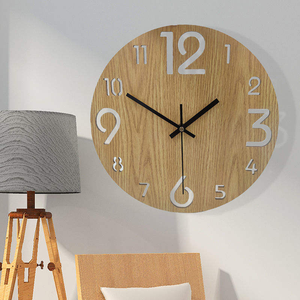 Round <b>Wall</b> <b>Clock</b> <b>Silent</b> Non-Ticking <b>Clock</b> Wood Natural Home Decor for for Living Room Kitchen Bedroom Office BURAQ HANDICRAFT - Product Image 1