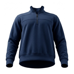 Sudadera con capucha personalizable de alta calidad con bolsillo, sudadera con cremallera de un cuarto para hombre, cuello alto, color liso - Product Image 6