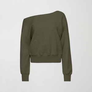 Sudadera Oversize Verde Oliva para Mujer, de Hombros Descubiertos, Manga Larga, Color Sólido, Corte Holgado, Informal, para Otoño e Invierno - Product Image 6