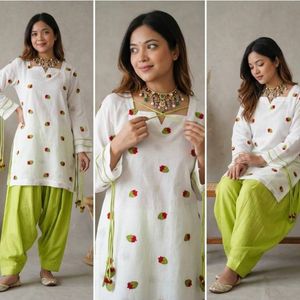 Ensemble Kurta Farshi en coton pur brodé pour femmes avec pantalon et dupatta |   Broderie multi-aiguilles pour vêtements ethniques de créateur | - Product Image 2