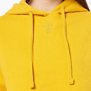 Sweat-shirt à capuche court jaune pour femme, couleur unie, en coton tricoté, décontracté, avec broderie sur le devant, idéal pour l'automne - Product Image 6