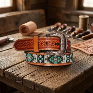 Cinturón de Cuero Rústico Vintage Estilo Western, Cinturón Casual de Fábrica de Divine International - Product Image 6