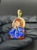 Pendentif Breloque Vierge Marie Priante, Madone Religieuse Catholique, Dessin Animé, Moissanite, Argent 925 Plaqué Rhodium, Bijoux Fins
