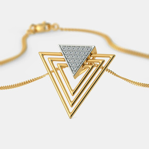 Collier pendentif triangle superposé en or jaune avec diamant de laboratoire - Product Image 6