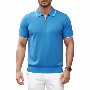 T-shirt de golf décontracté pour homme à manches courtes en polyester tricoté avec fermeture éclair, respirant, anti-plis, séchage rapide, personnalisable OEM - Product Image 5