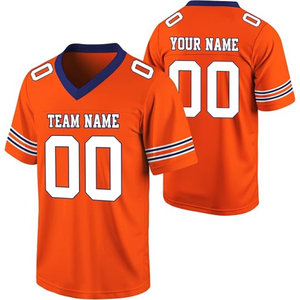 Maillot de football américain personnalisé pour adultes unisexe, blanc et bleu, col en V, manches courtes, impression sublimée, évacuation de l'humidité, 100% coton - Product Image 3