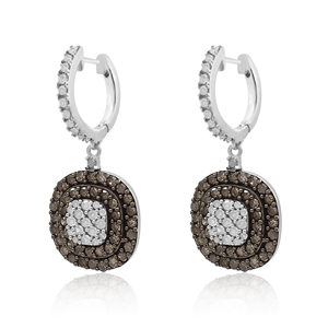 2.71 Cttw Round Cut White Brown Natural Diamond Halo Drop <b>Dangle</b> <b>Earrings</b> for Women 925 Sterling <b>Silver</b>, Color G-H - Product Image 3