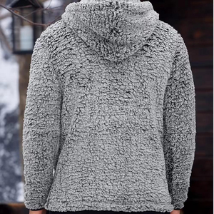 Sudadera con Capucha Sherpa Gris para Hombre, Chaqueta de Forro Polar, Cortavientos, Sudadera con Capucha para Invierno, Corte Regular, Color Sólido, Diseño de Punto, Sudaderas Sherpa - Product Image 3