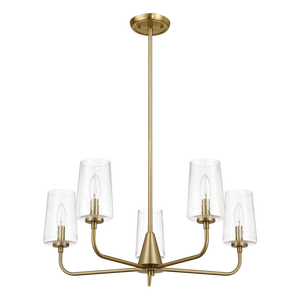 Verblindende Satijnen Koperen Vijf-Licht Kroonluchter Met Doorzichtig Glas Elegante Hanglampen - Product Image 1