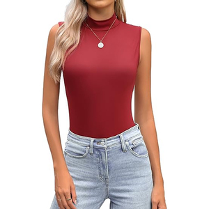 Body de Mujer sin Mangas con Cuello Simulado, Ajuste Ceñido, Elástico, Estilo Casual Básico, Color Sólido, 100% Poliéster, Invierno - Product Image 5