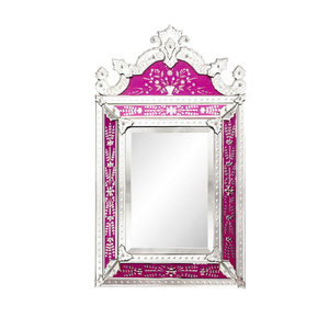 Luxury Venetian Baroque Wall Mirror with Pink Accent & Ornate Floral Etched Frame | Antique Decorative Crown Top Mirror for Home - Product Image 1