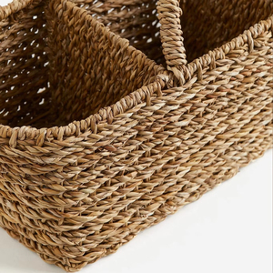 Three-compartment seagrass <b>basket</b> with handle Handmade <b>Storage</b> <b>Basket</b> Wholesale eco-friendly Made in Vietnam - Product Image 2