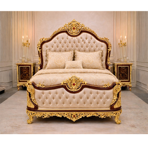 Ensemble de meubles de chambre à coucher de style château sur mesure, luxueux, avec sculpture en feuille d'or, lit queen size, meubles de chambre à coucher de style turc - Product Image 1